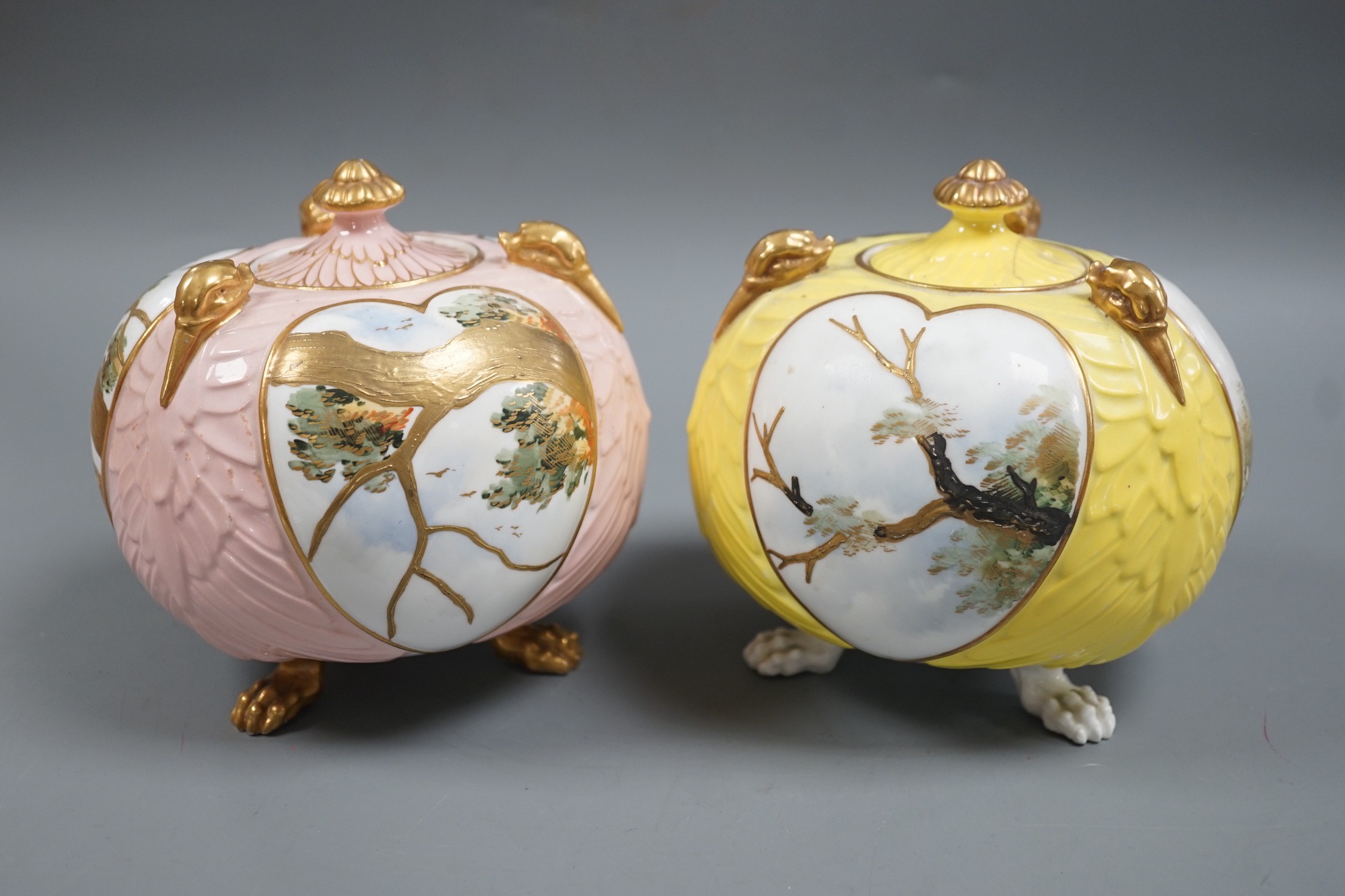 A pair of English porcelain Aesthetic period jars and covers, late 19th century, 14cm total